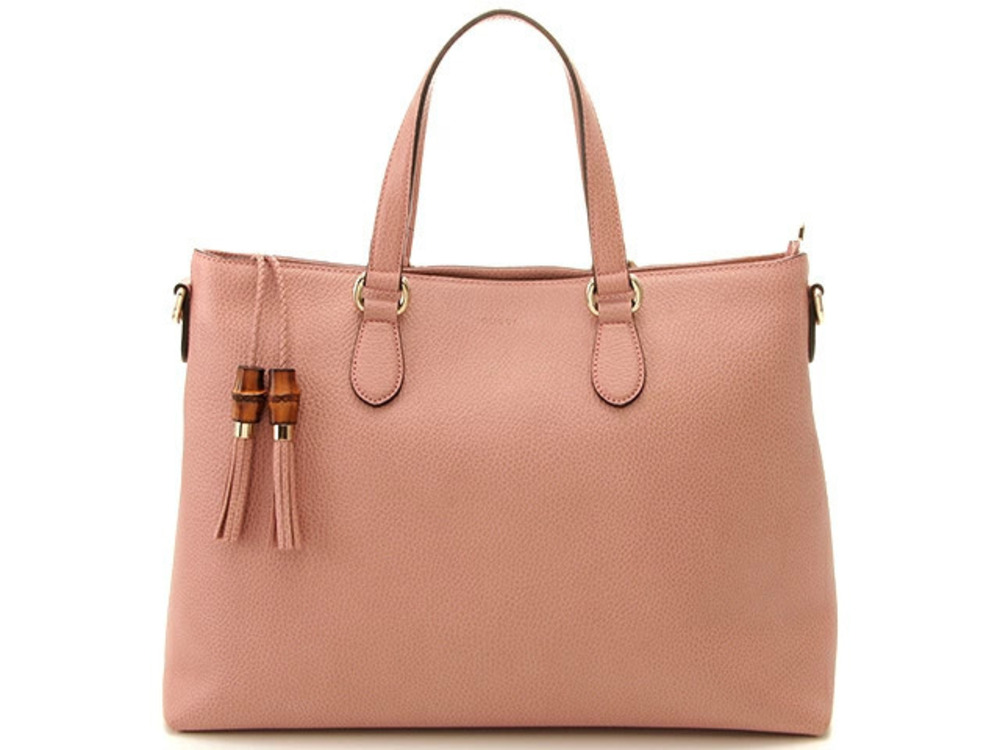 Gucci Bamboo Zip Tote Bag Dusty Pink Leather